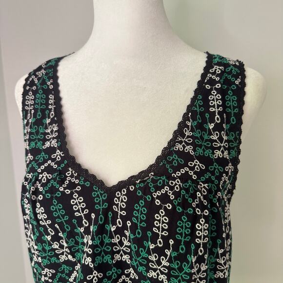 Maeve Anthropologie navy green & white embroidered v-neck tank top size S NWT - Picture 4 of 13